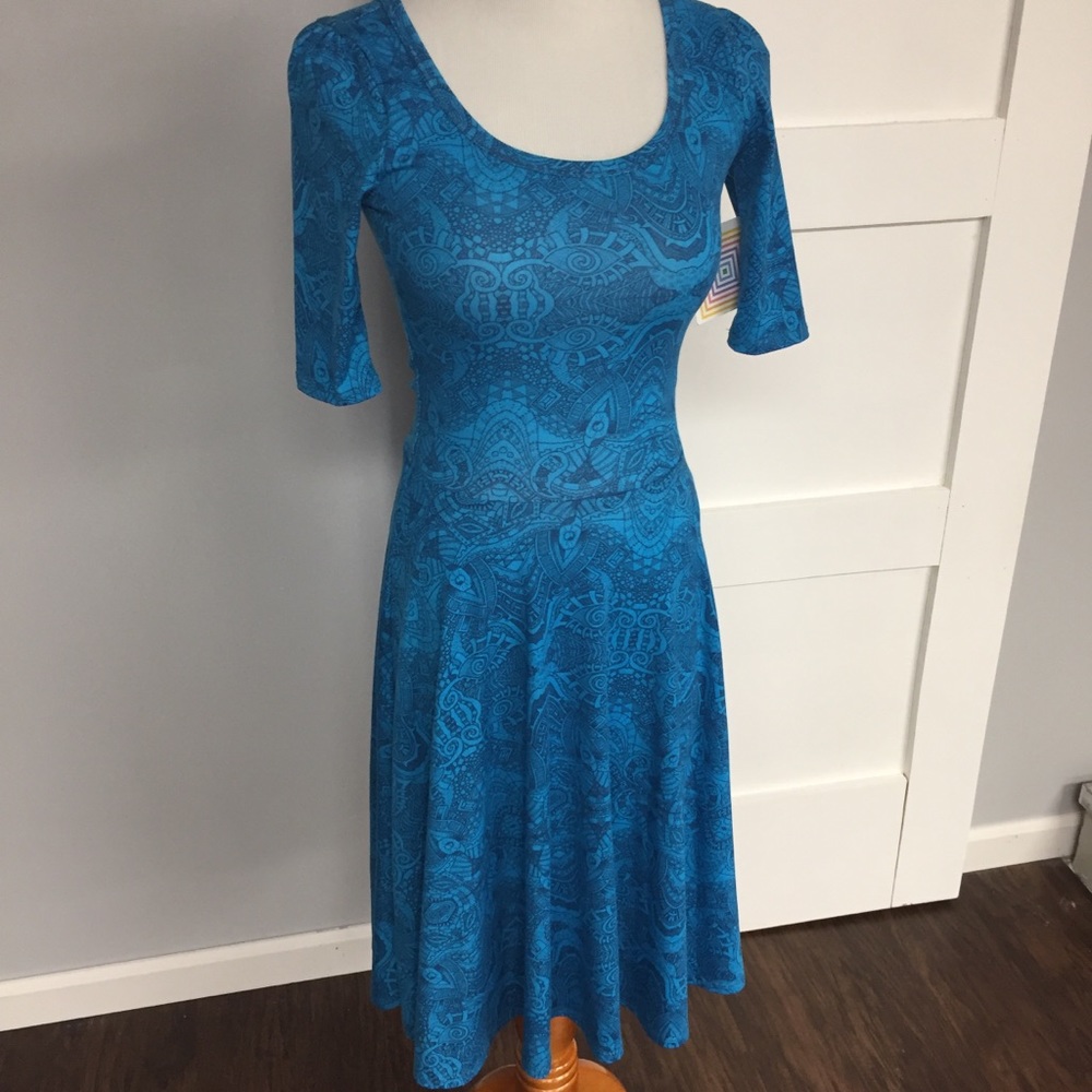 NWT XXS LuLaRoe Nicole Bright Blue Dress